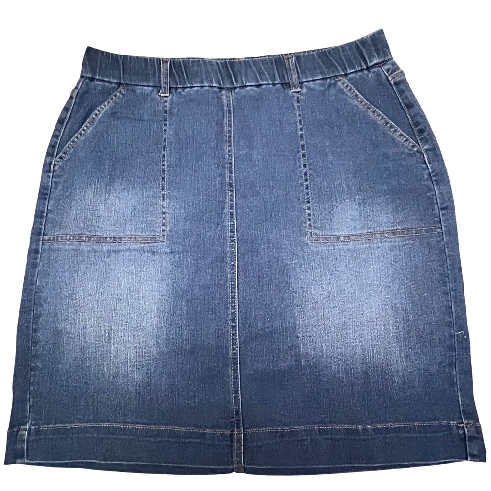 Denim Pullon Skort Womens Blue Jean Medium Wash Denim & Co Size 12 Elastic Waist